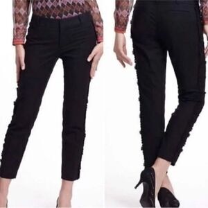 Anthropologie‎ Elevenses Black Embroidered Daisy Seam Crop Pants Sz 4